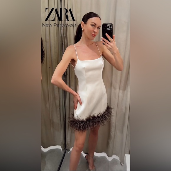 ZARA FEATHER SATIN EFFECT DRESS - Picture 7 of 17